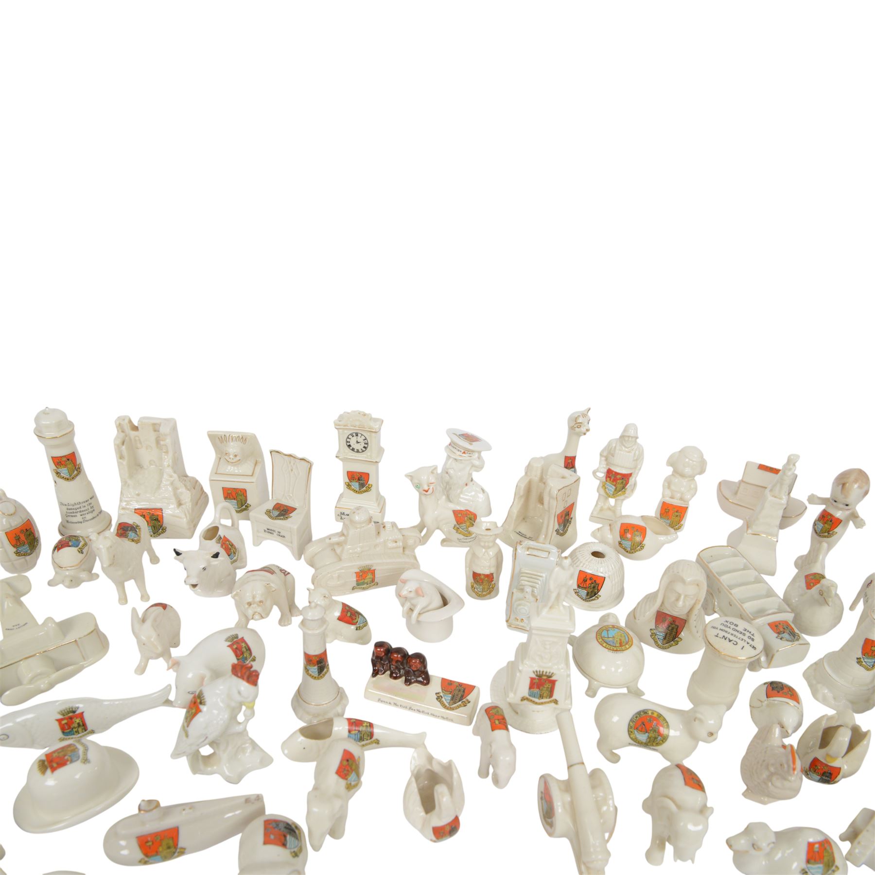 Scarborough Crested Ware including, tanks, a grenade, plane, canon, Scarborough castle, lobster pot, camera etc   