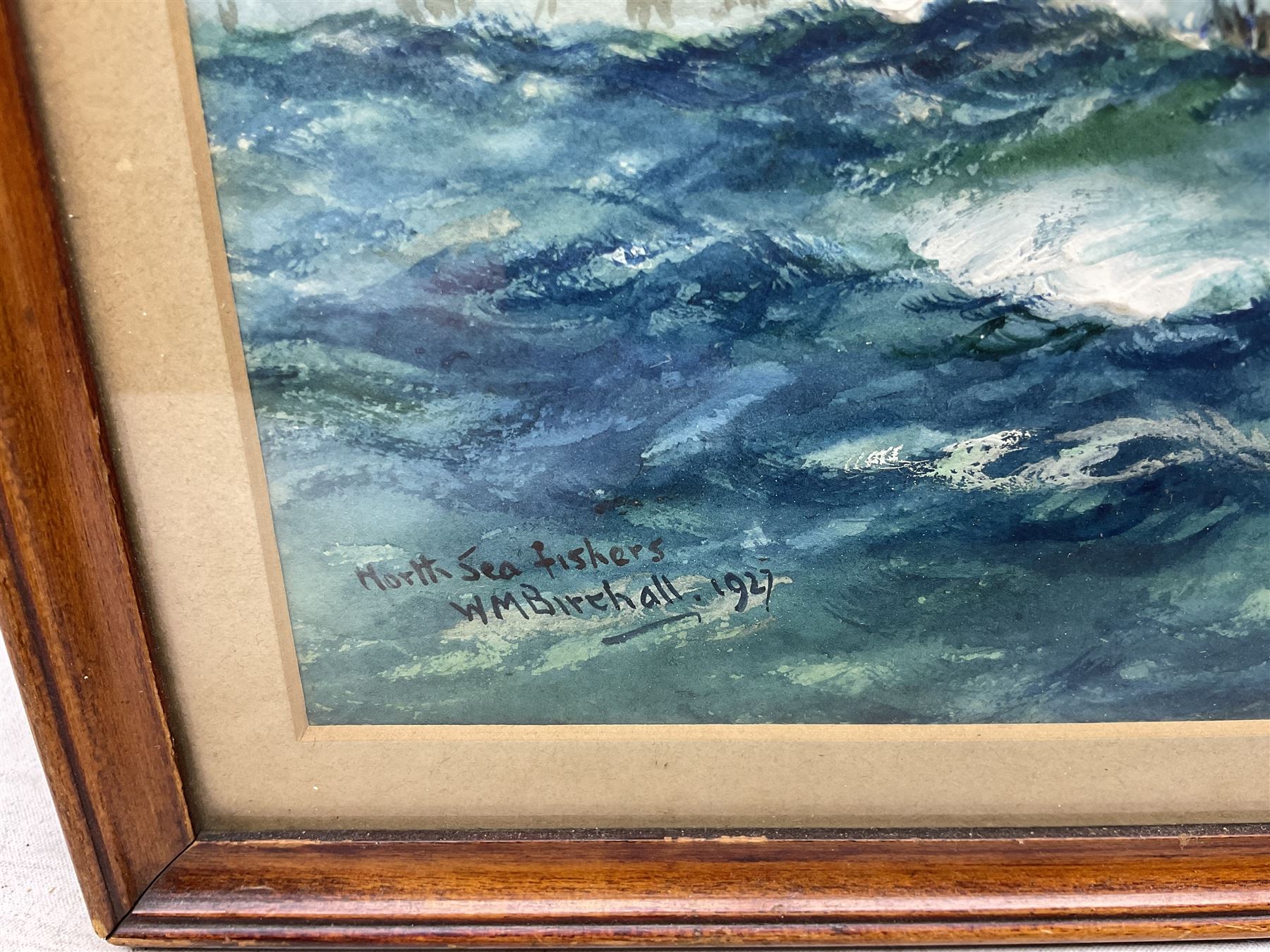 William Minshall Birchall (American 1884-1941): 'North Sea Fishers', watercolour heightened in white signed titled and dated 1927, 18cm x 25cm