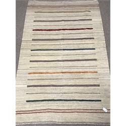 Shiraz Kilim beige ground rug, patterned stripes, 250cm x 155cm