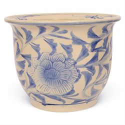 Graduating pair of jardinieres, decorated with peonies amongst foliage, largest H25cm, D32cm 