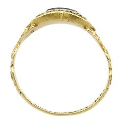 George IV 18ct gold enamel hairwork mourning ring, London 1823