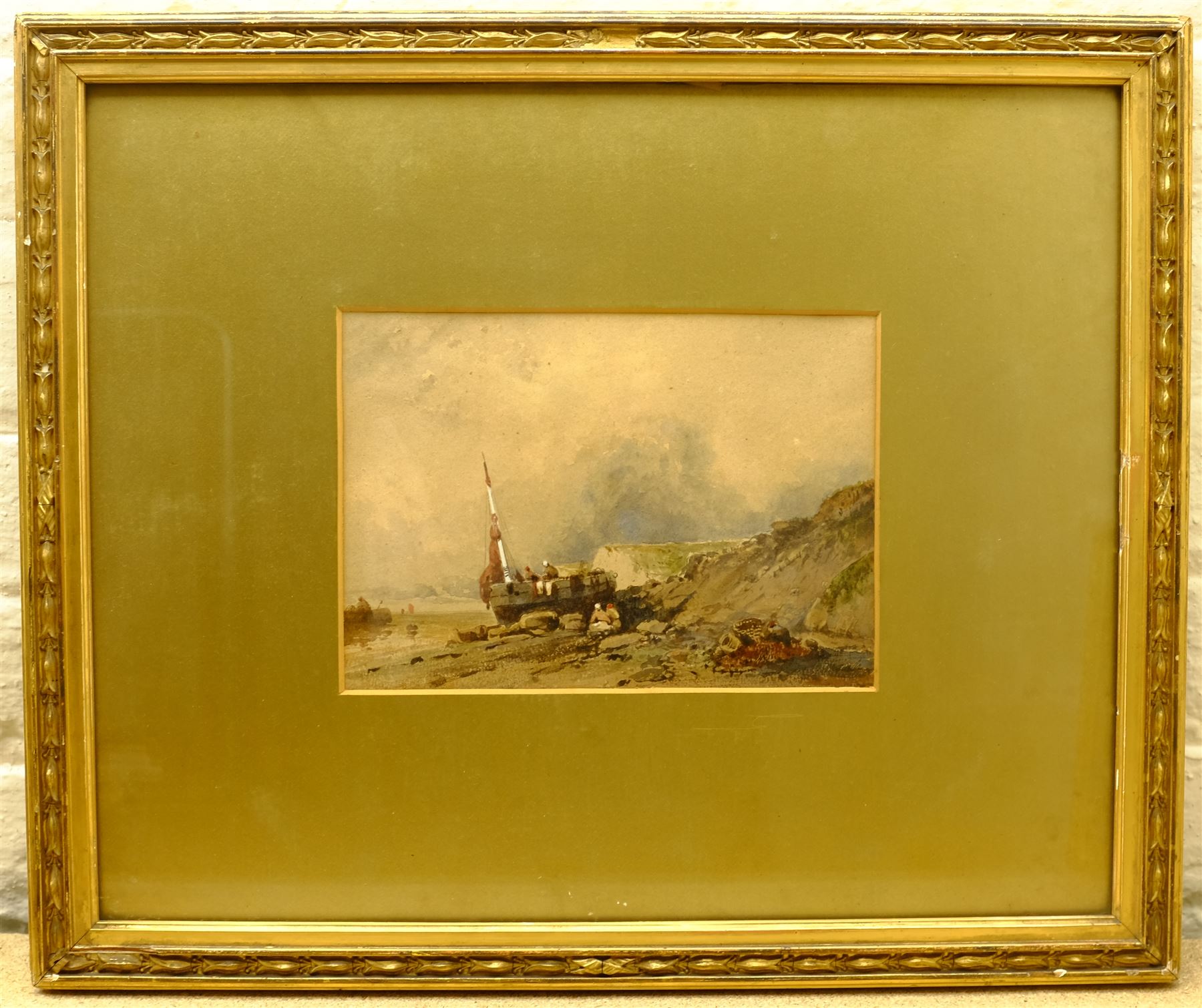 Circle of Henry Barlow Carter (British 1804-1868): Unloading on the Rocks, watercolour indistinctly signed 17cmx25cm
