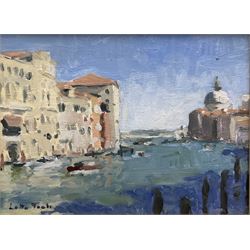 Lotta Camilla Teale (Contemporary): 'September Day on the Grand Canal Venice', oil on board signed, titled and dated 2019 verso 17cm x 23cm
Notes: Lotta who for the last few years has lived between Islamabad, Tuscany and London, recently moved to Bangkok. She started painting professionally in 2018, having qualified as a barrister and worked for 14 years in law and development, living for many years in Sierra Leone and Pakistan. Her work has been selected for a number of prestigious exhibitions.