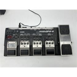 Zoom GFX-4 Guitar Effects processor; quantity of assorted cables; tremolo arms; plectrum wallet; Steepletone SMH10 earphones etc