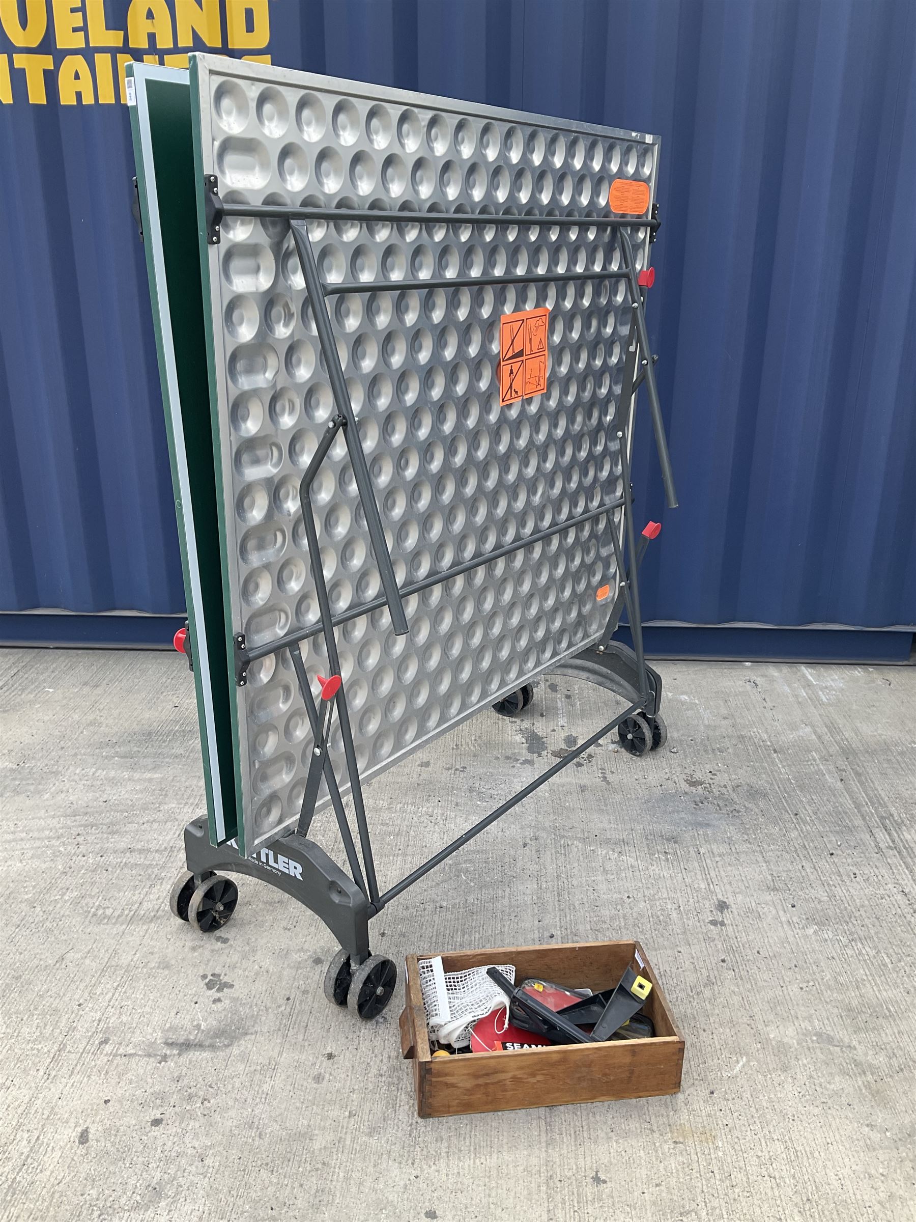 Kettler Riga outdoor tennis table with waterproof cover, net, bat and balls, 153cm x 275cm - THIS LOT IS TO BE COLLECTED BY APPOINTMENT FROM DUGGLEBY STORAGE, GREAT HILL, EASTFIELD, SCARBOROUGH, YO11 3TX