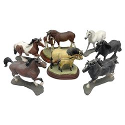 Seven Border Fine Arts figures, comprising Clydesdale Mare & Foal A0187, Highland Mare & Foal A2691 and five horses from the Action Horses series 