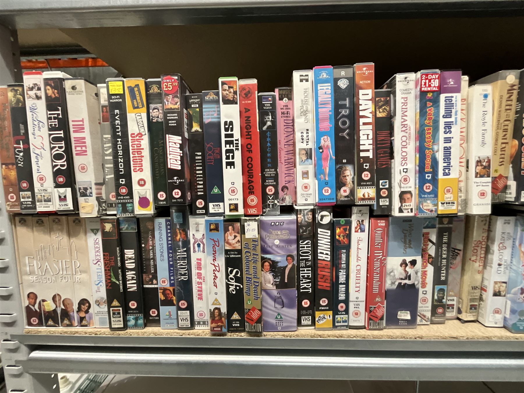 Two bays of vintage VHS videos, approx. 300 - viewing and collection at Duggleby Storage, YO11 3TX