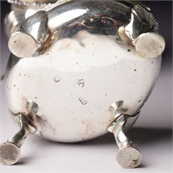 Pair of early George III silver oval salts with moulded rims and on four shell moulded supports W8.5cm London 1867 Maker D & R Hennell