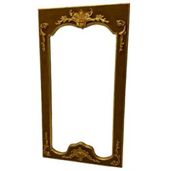 Gilt framed mirror, shaped bevelled plate, applied scroll mounts