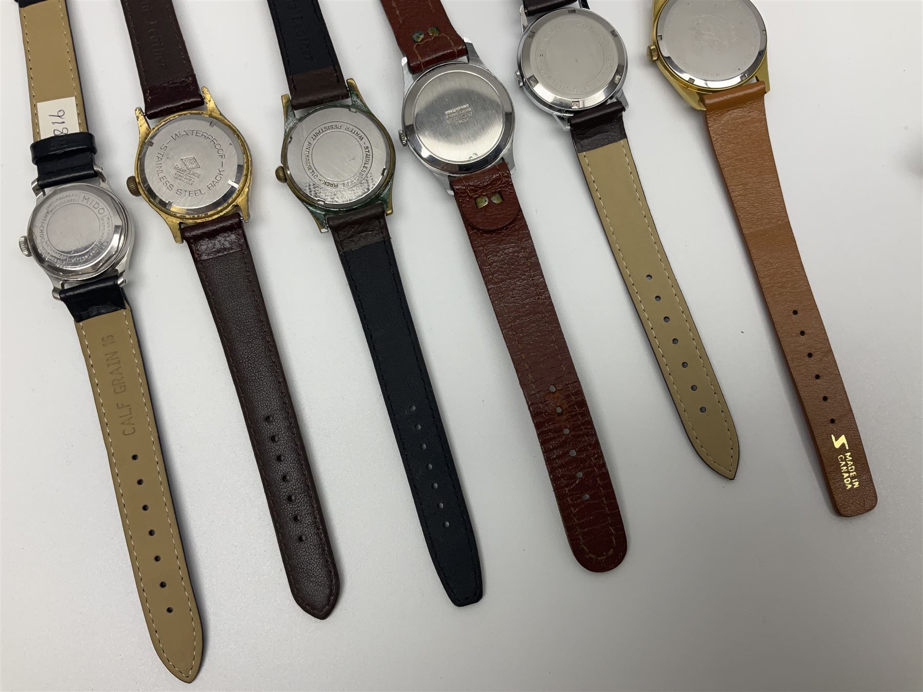 Seven manual wind wristwatches including Audax, Kered, Lanco, Rotary, MonVis, Precia and Mido Multifort, all with subsidiary seconds dials (7) 