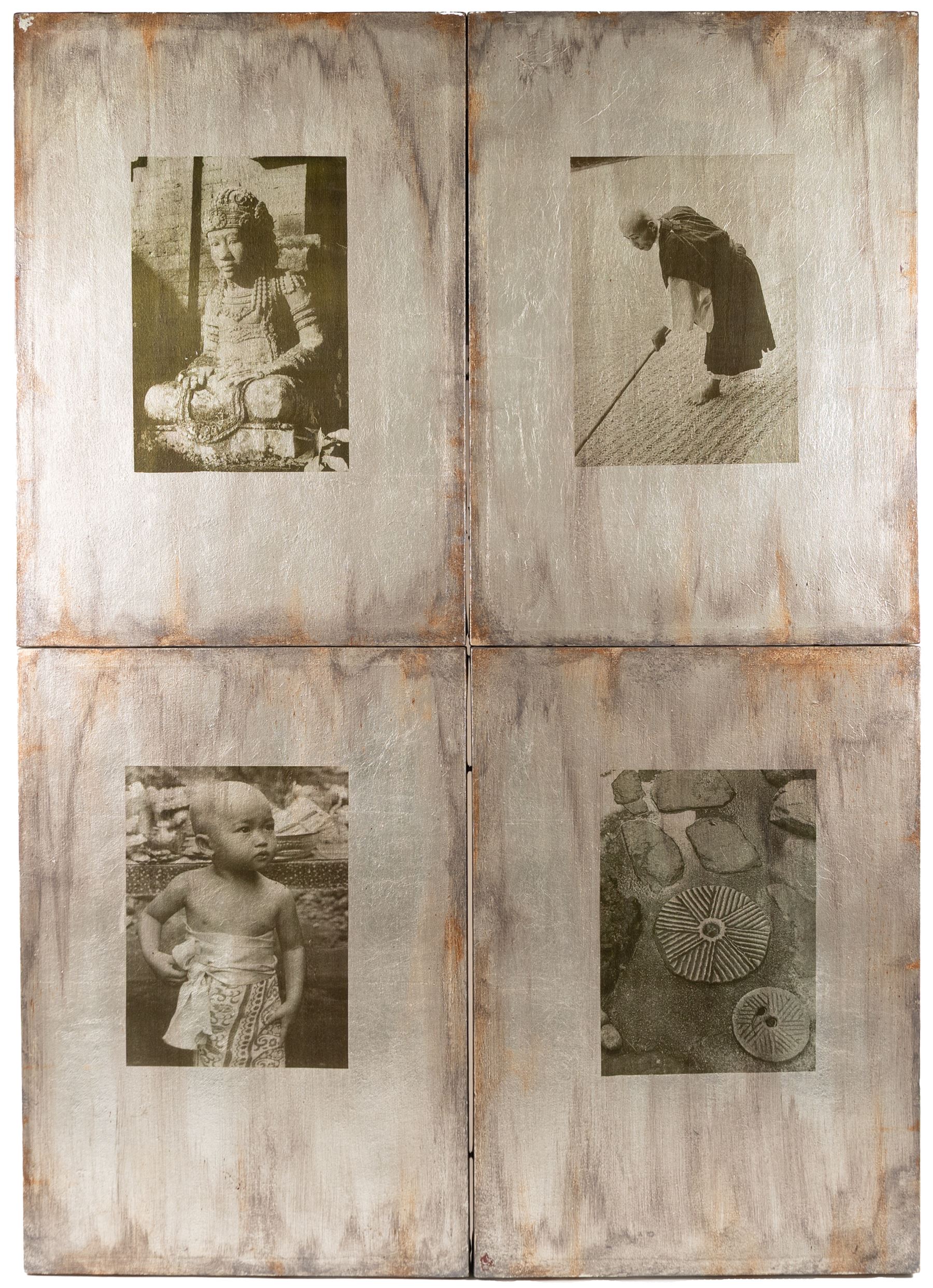 English School (20th Century): Southeast Asian Scenes, mixed media, indistinctly signed and dated November '01 verso 116.5cm x 82.5cm (unframed)
