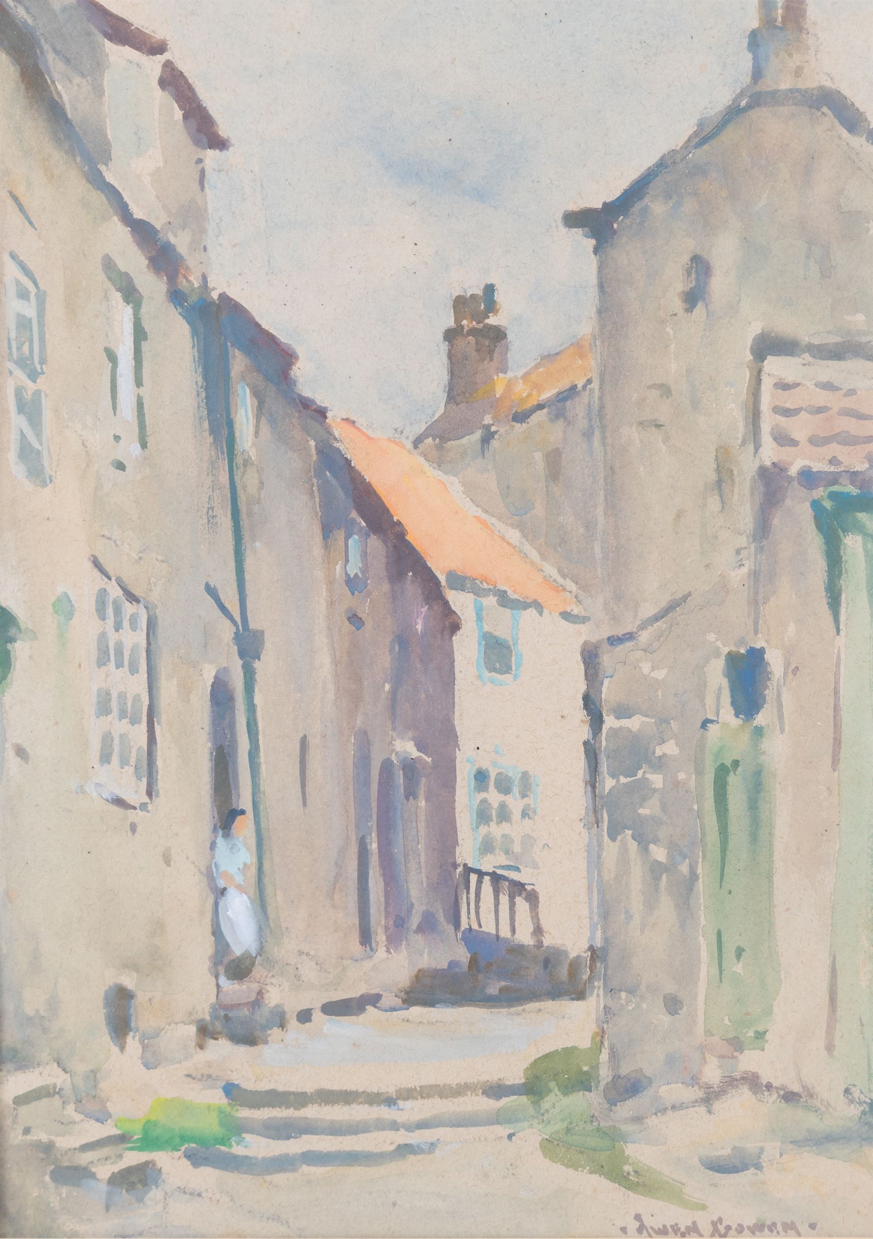 Owen Bowen (Staithes Group 1873-1967): Silver Street looking to Cliff Street 'Robin Hood's Bay', watercolour signed, titled verso 37cm x 27cm 
Provenance: from the artist's estate, inscribed verso