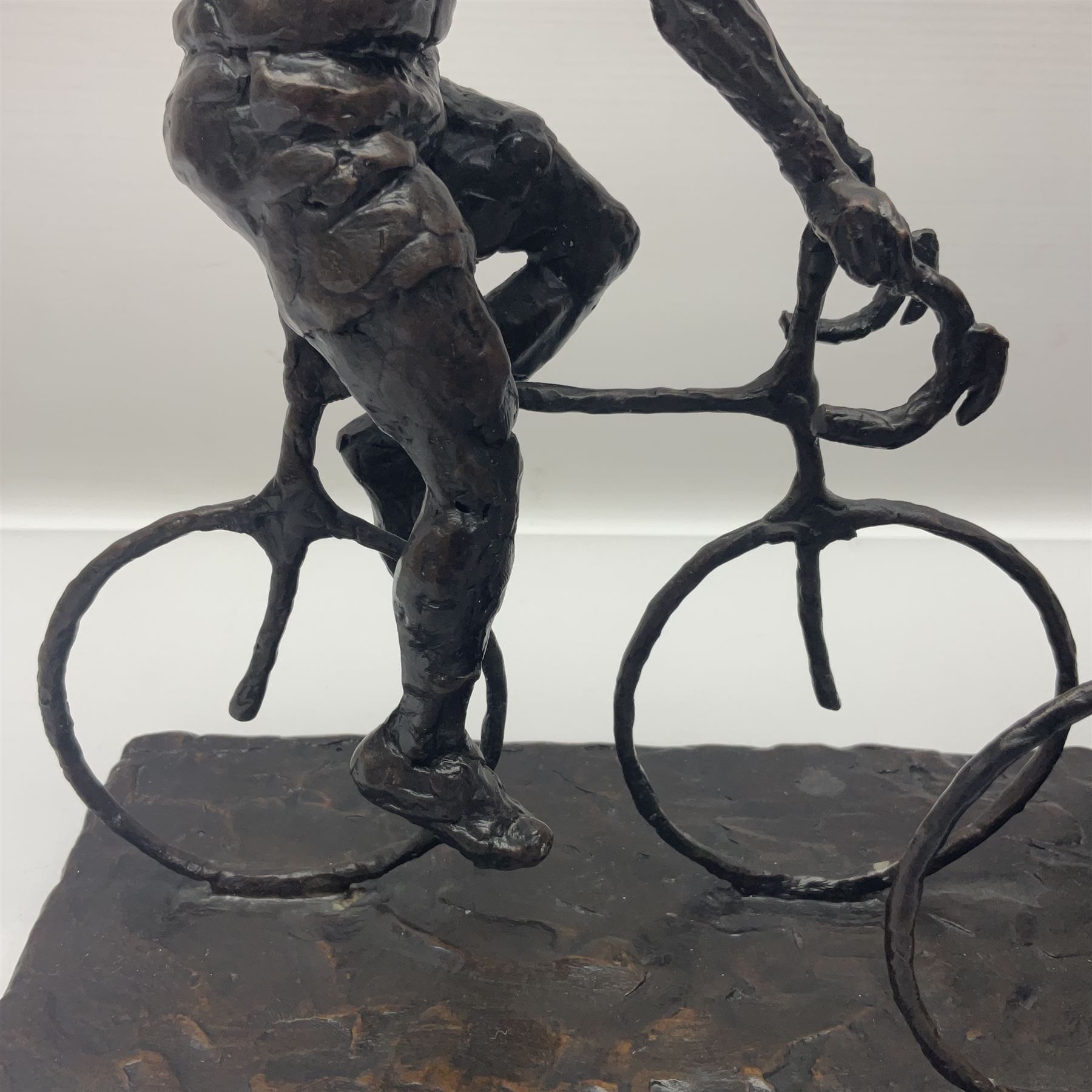 Grant Palmer; Wheels On Fire, limited edition bronze of cyclists, H21cm