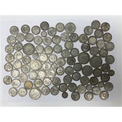 Approximately 530 grams of Great British pre 1947 silver coins, including   halfcrowns, florins, one shillings and threepence pieces