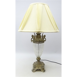  Classical style urn shaped table lamp, clear glass body with ornate mounted mounts, H83cm overall   