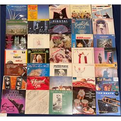 Mostly Jazz vinyl records including 'Nat King Cole Melody Mile', various other Nat King Cole, 'Magic Mandolins The Geoff Love Mandolins', 'The Best Of Peggy Lee' etc, approximately 70 
