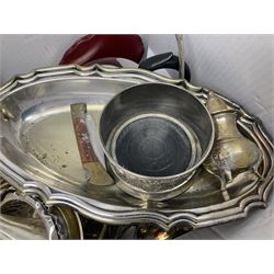 Assorted silverplate and other metalware including vesta, cutlery, cruet set etc. 