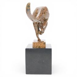 Sprinting Cheetah, bronze two toned figure of running cheetah, upon a rectangular marble base, signed milo and with foundry mark, H20cm