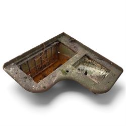 Large Victorian cast iron double-compartment corner stable manger, incorporating a barred ...