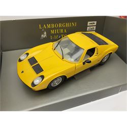 Polistil - four Tonka 1:16 scale models comprising Porsche 911 Cabriolet; MGA Twin Cam; Ferrari California; and Morgan Plus 8; and Polistil 1:18 scale  model Lamborghini Miura; all boxed (5)