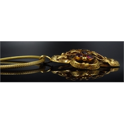  Victorian garnet gold pendant on gold mesh chain, hallmarked 18ct   