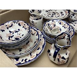 Masons Ironstone Mandalay pattern ceramics, including teapot, jar and cover, fruit bowl, butter dish, plates and bowls, etc, in two boxes 