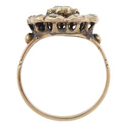 19th century rose cut diamond flower head cluster ring, in a foil back setting