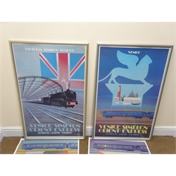  After Pierre Fix-Masseau - Set of four Simplon Orient-Express posters, first edition colour lithographs, published in France by Imprimerie Baugfor Venice Simplon-Orient-Express, two framed, two loose, 61cm x 96cm (4)  