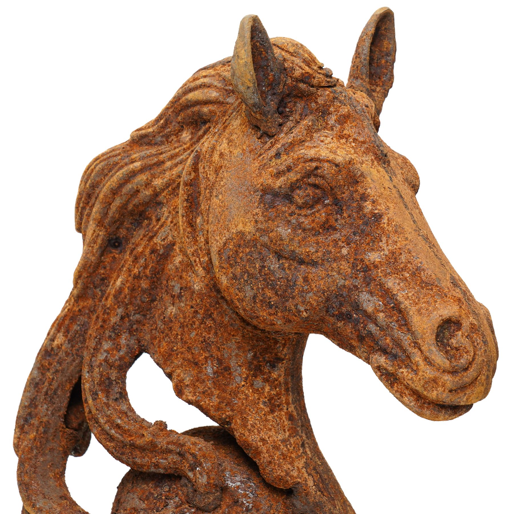 Pair of cast iron horse heads, H46cm (2)