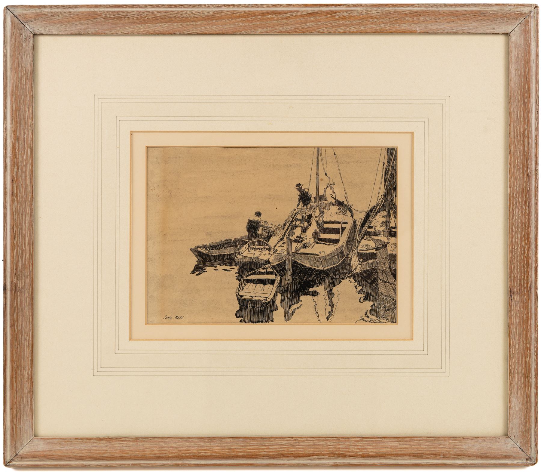 Matthewson (20th Century) after Arthur John Trevor Briscoe (British 1873-1943): Hove - To and Seine Nets, pair of pen and ink drawings indistinctly signed titled and dated 17/10/34 and 1934 (2)