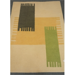  Indian hand knotted beige ground rug, geometric patterns, 202cm x 147cm  