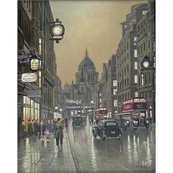 Steven Scholes (Northern British 1952-): 'Fleet Street London 1958', oil on on canvas signed 49cm x 38cm 