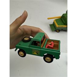 Collection of predominantly late 1970s/early 1980s Britains diecast vehicles and farming equipment, including Corn King, tractors, JCBs, horsebox, skip lorry, etc together with figures and accessories