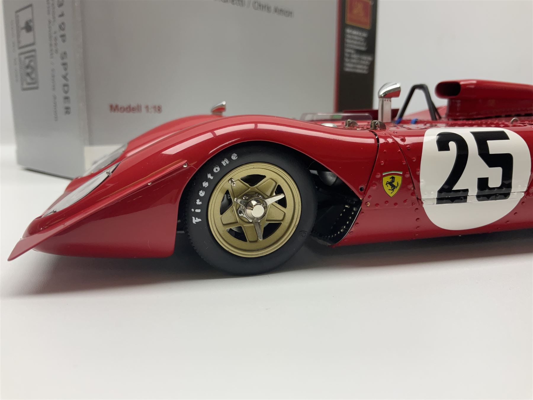 CMC 1:18 Scale Model of a Ferrari 312P Spyder 'Sebring Rennversion, 1969, Start-Nr. 25, Mario Andretti / Chris Amon'; manufactured by CMC Exclusive Modelle; No. M-095. Serie Nr. 1365 with certificate. Fully constructed and out of box with original box, accessories, packaging and paperwork.