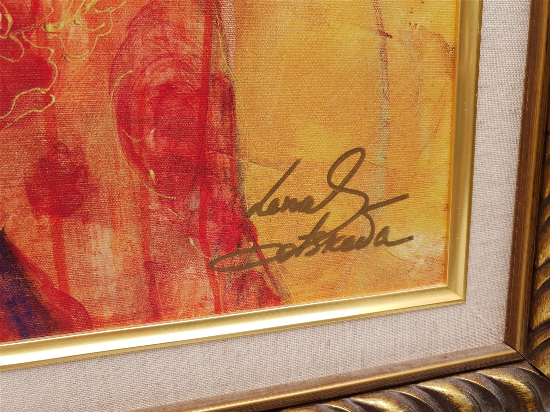 Lena Sotskova (Russian 1963-): 'Apassionato', hand embellished giclee print on canvas signed, titled and numbered 325/375 verso 60cm x 101cm