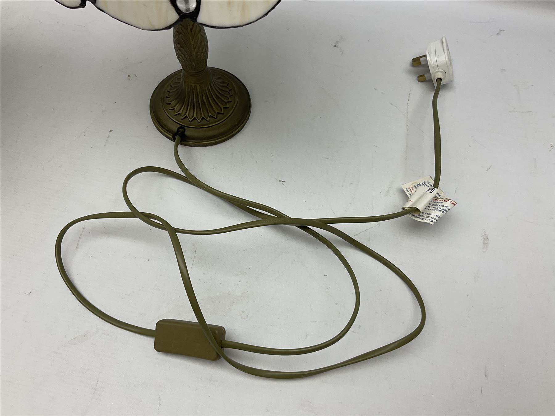 Pair of Tiffany style table lamps with leaded shades, H38cm