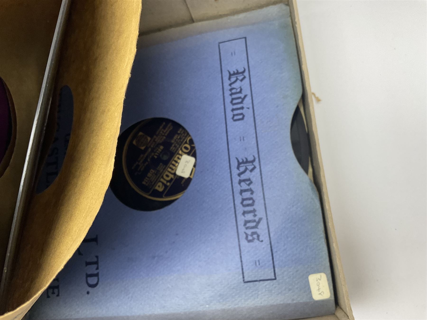 Columbia Grafonola tabletop hornless gramophone, with detachable winding handle, together with a collection of records 