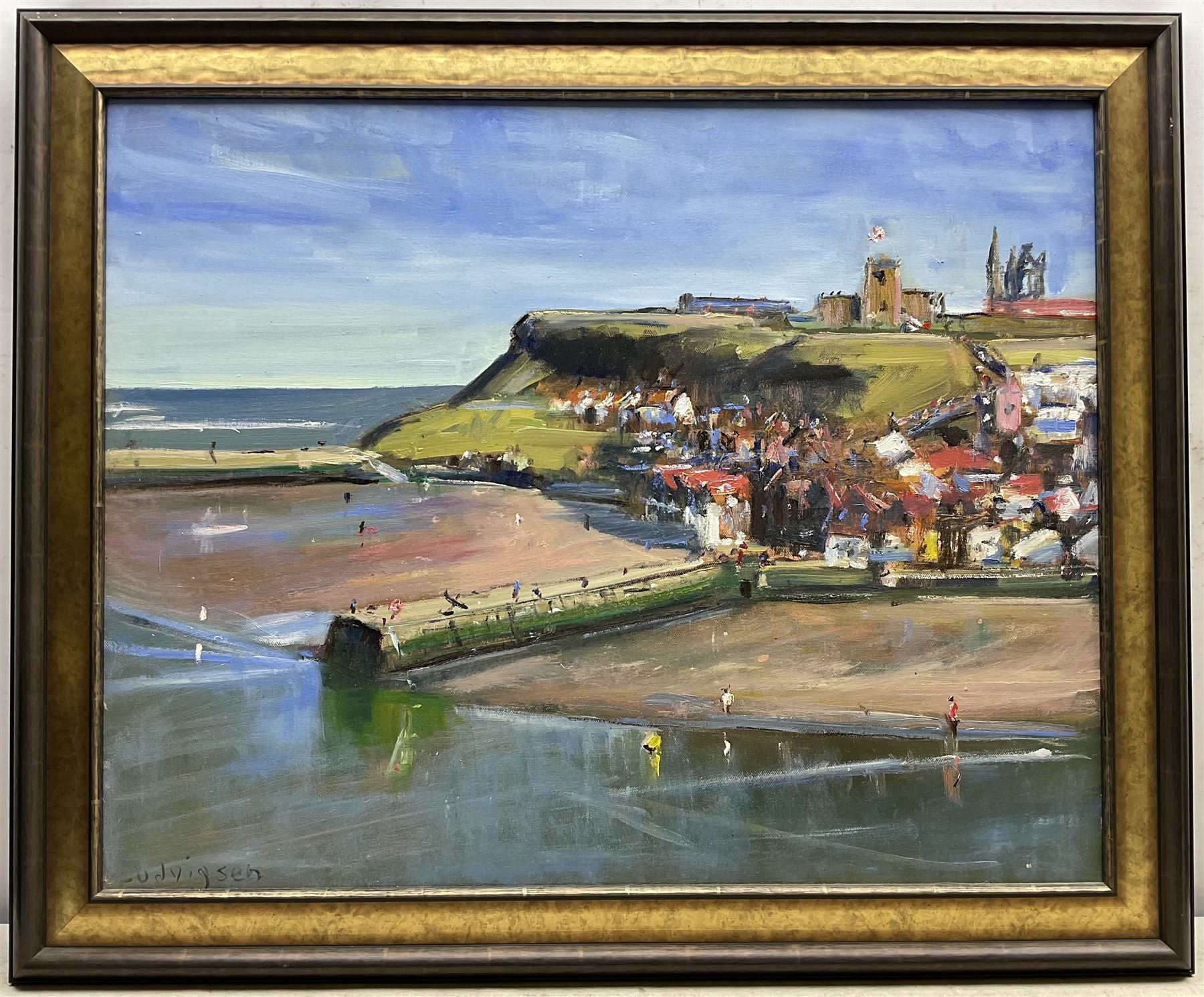 Malcolm Ludvigsen (British 1946-): 'Whitby' East Cliff, oil on canvas signed, titled and dated March 31 (Easter) 2013 verso 60cm x 75cm