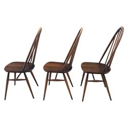 Ercol - set of six 'Quaker' dark elm chairs, high back hooped chairs, on tapering supports