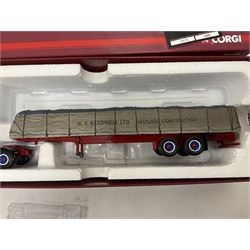 Corgi - Hauliers of Renown, three 1:50 scale models comprising CC14020 Volvo FH Curtainside - McMullan Transport Balleymoney, Co. Antrim, Northern Ireland no.820/1750; CC15006 Iveco Stralis Fridge Curtainside P. Harper & Sons Ltd - Ramsey, Cambridge, no.987/1000; CC15303 Scania 141 Canvas Load R. T. Keedwell Ltd - Highbridge, Somerset no.876/1000; all boxed 