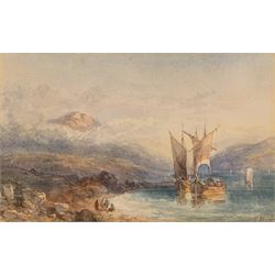 Sir Charles D'Oyly (British 1781-1845): Sailboats on a Misty River Valley, watercolour sig...