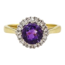 Gold amethyst and diamond cluster ring, stamped 18ct