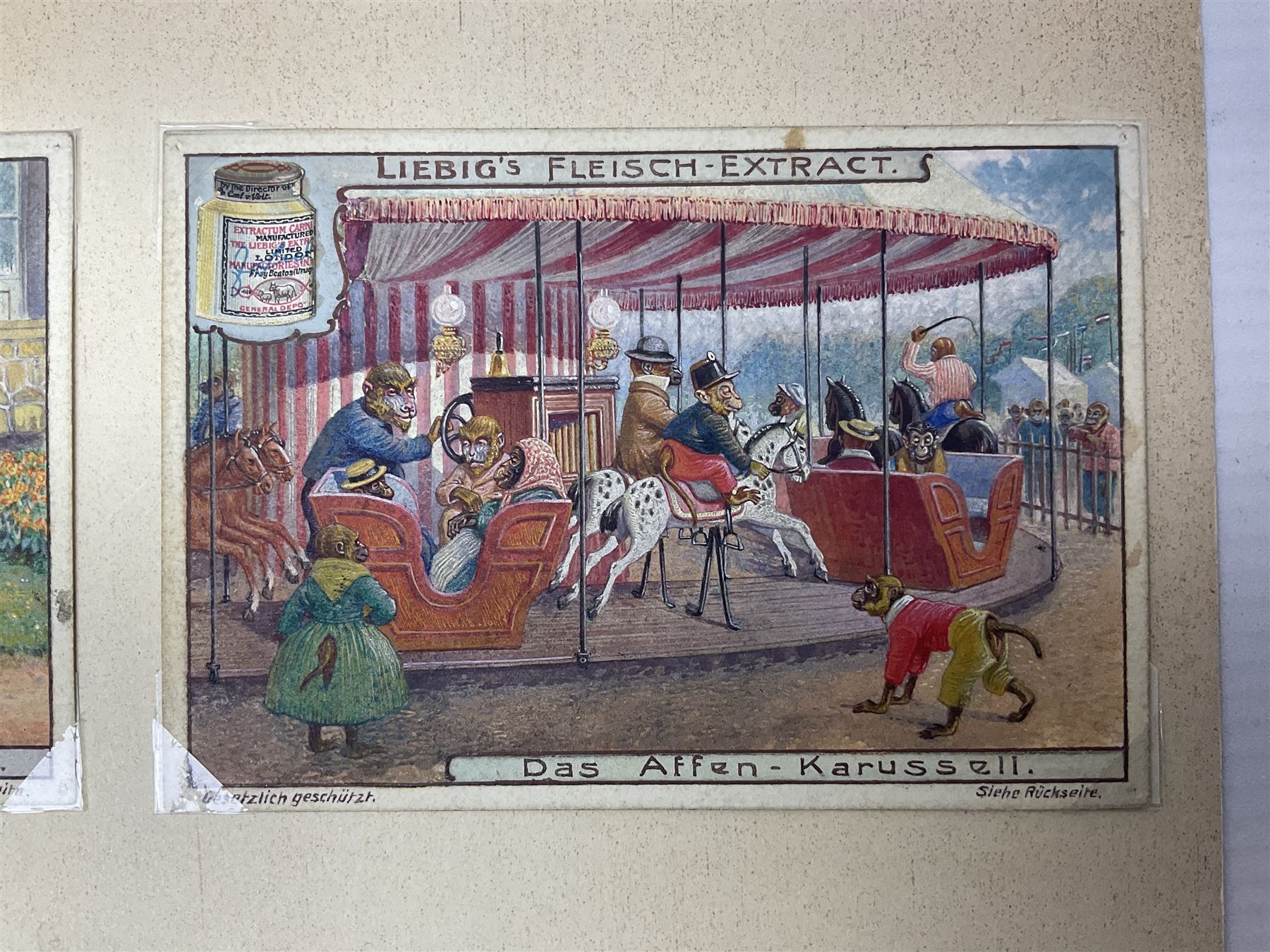 Six original Liebig watercolour illustrations: 'Theatre des Singes'