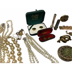 Silver cigar piercer by Dunhill, Birmingham 1958, gold garnet ring, stamped 9ct, Victorian rose gold shank hallmarked with soldered gilt cameo head and a collection of vintage and later costume jewellery