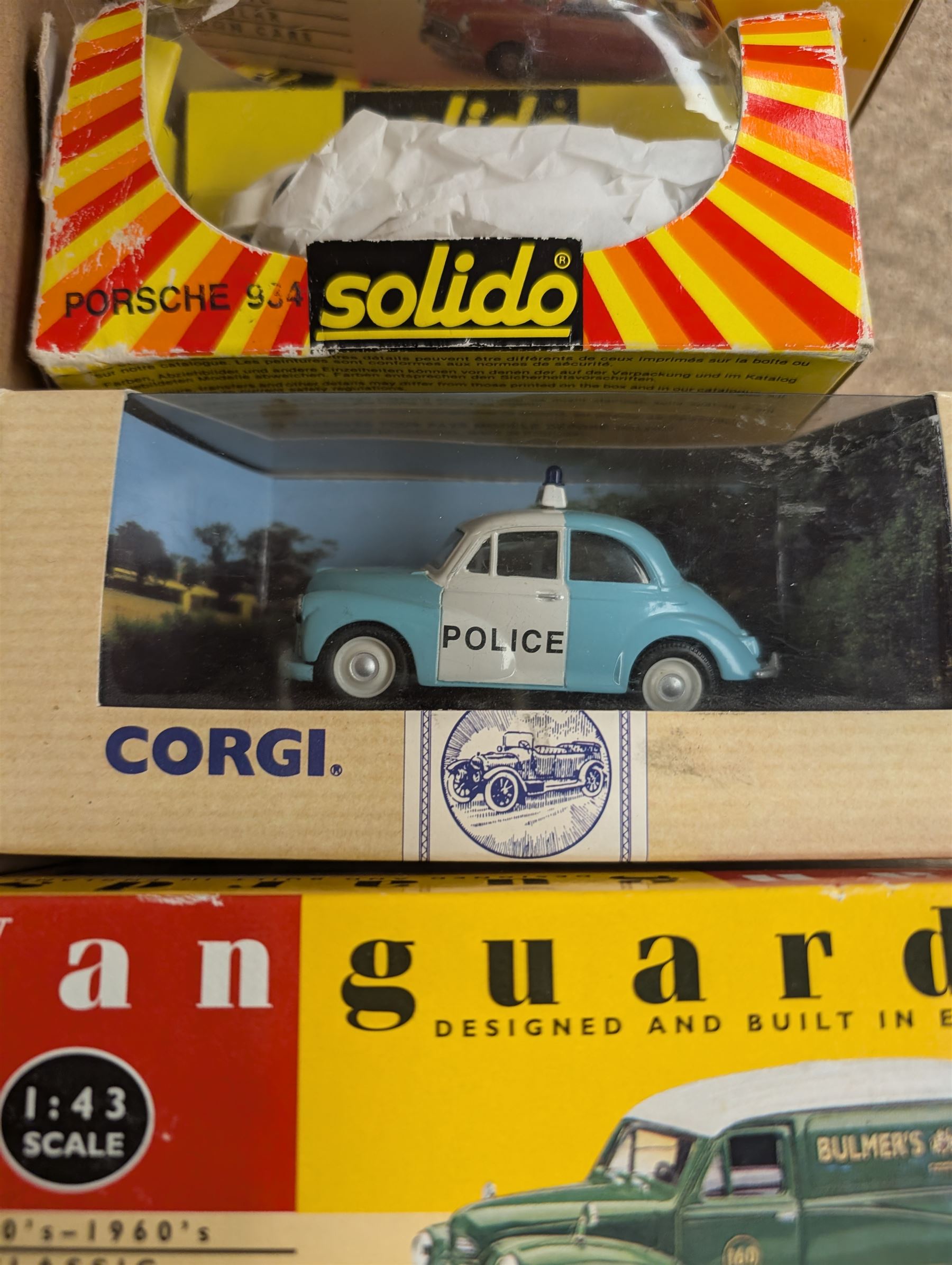 Collection of diecast model vehicles, including Corgi, Vanguards, Solido and LLedo examples