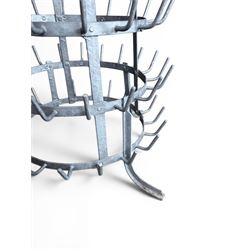 Galvanised metal bottle drying tree, pegs for 142 bottles