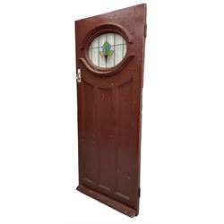 1930s external door with stained leaded glass panel (86cm x 203cm), six small stained glass windows in wooden frames (W52cm); and various loose stained leaded glass panels