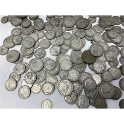 Approximately 1460 grams of pre 1947 Great British silver coins, including sixpences, shillings and two shillings 