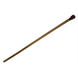 20th century walking cane, the carved wooden handle modelled as the head of a boxer dog with inset glass eyes and articulated and sprung jaw, upon a tapering Malacca shaft, L86.5cm