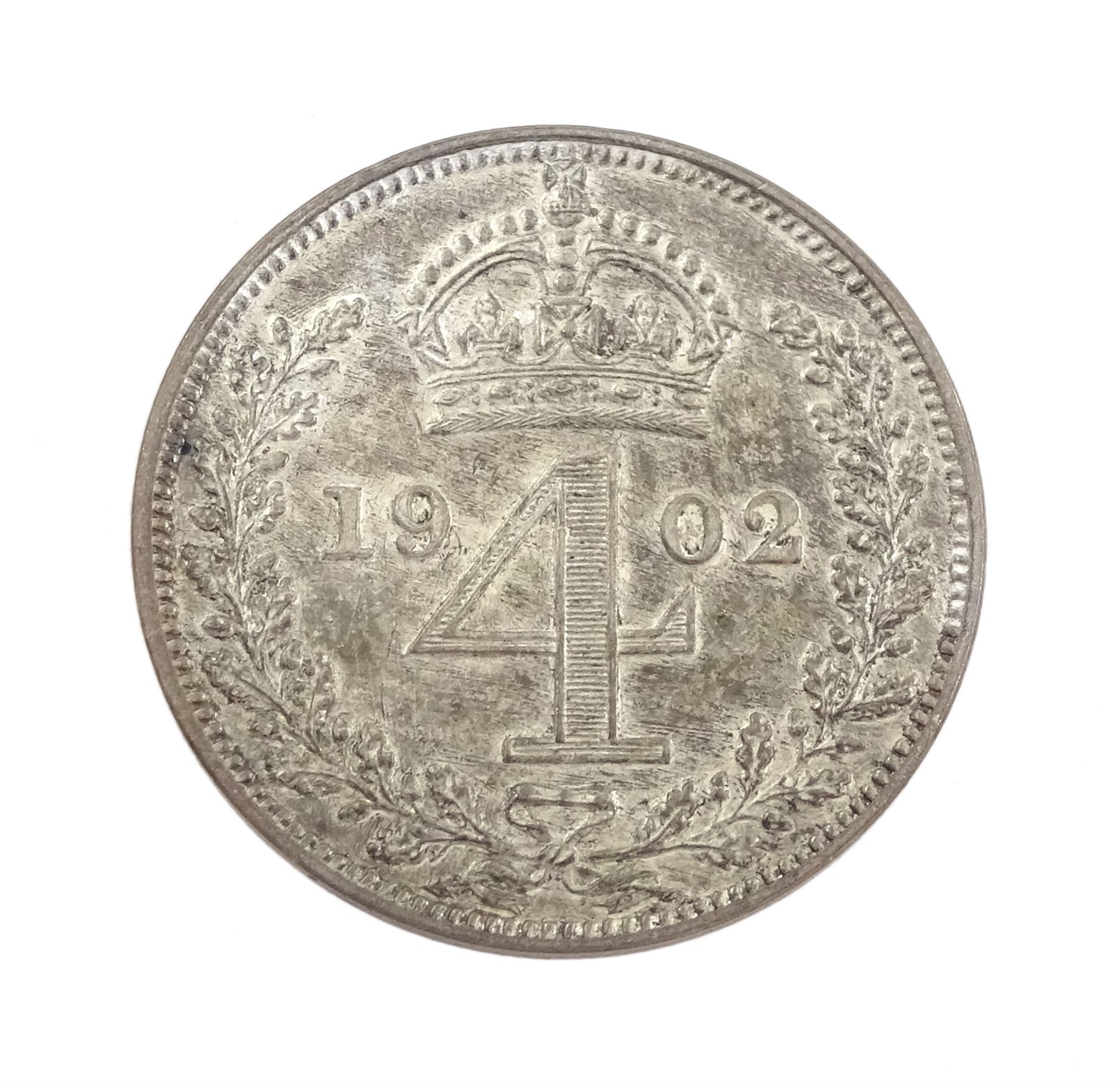 King Edward VII 1902 matt proof short coin set, comprising gold half sovereign and sovereign, silver maundy money set, sixpence, shilling, florin, halfcrown and crown, housed in the official dated case of issue